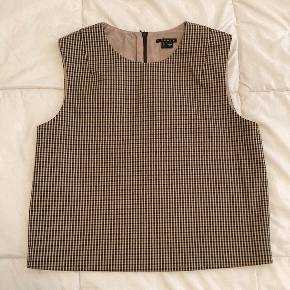 Theory Focha Wool Blend Plaid Sleeveless Crop Top Brown Size M - Picture 4 of 11
